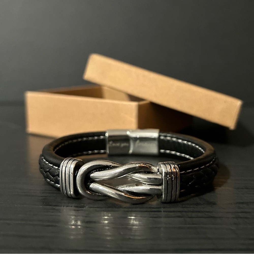 Mother and Son Forever Linked Together Braided Leather Bracelet